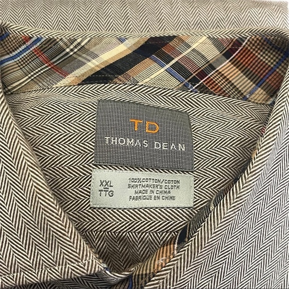 Thomas Dean XXL Purple Green Herringbone Patterned Long Sleeved Dress Sh… - Picture 5 of 6